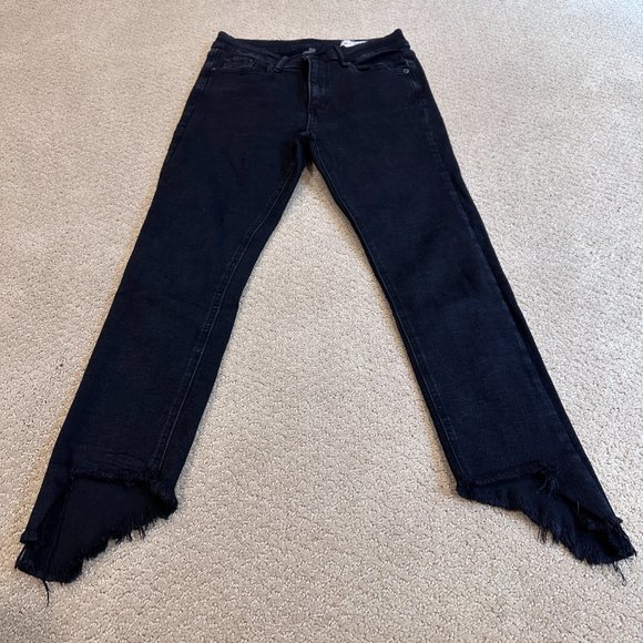 Rag & Bone Jeans Capri Mid Rise Skinny Destroyed Step Hem Black Hampton Size 27 - Picture 6 of 16